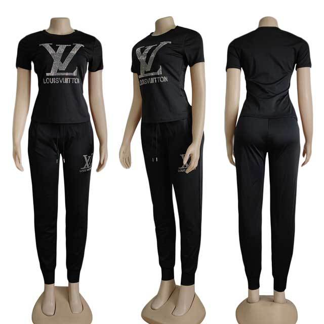 Rhinestones Short Sleeve Tracksuit Set