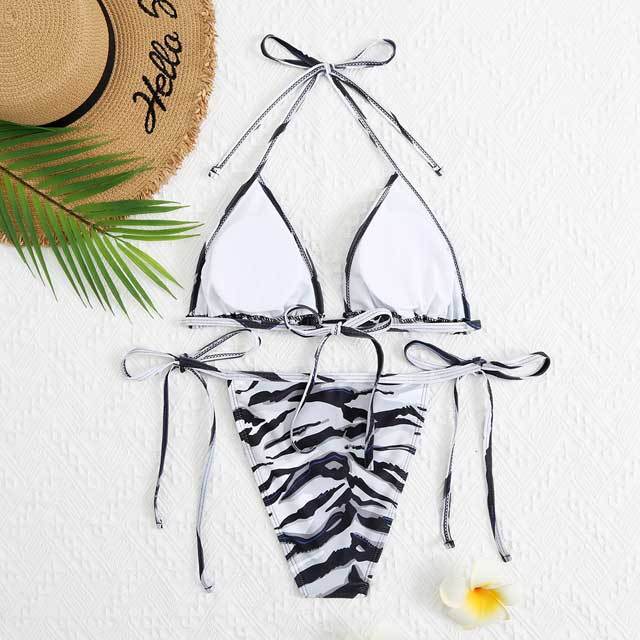 Zebra Print Strappy Bikini Swimsuit