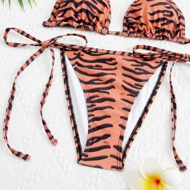 Zebra Print Strappy Bikini Swimsuit