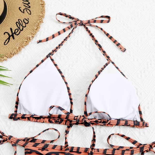 Zebra Print Strappy Bikini Swimsuit