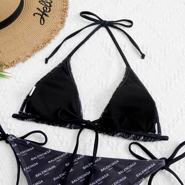 Letter Print Women Strappy Swimsuit