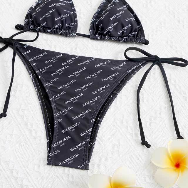 Letter Print Women Strappy Swimsuit