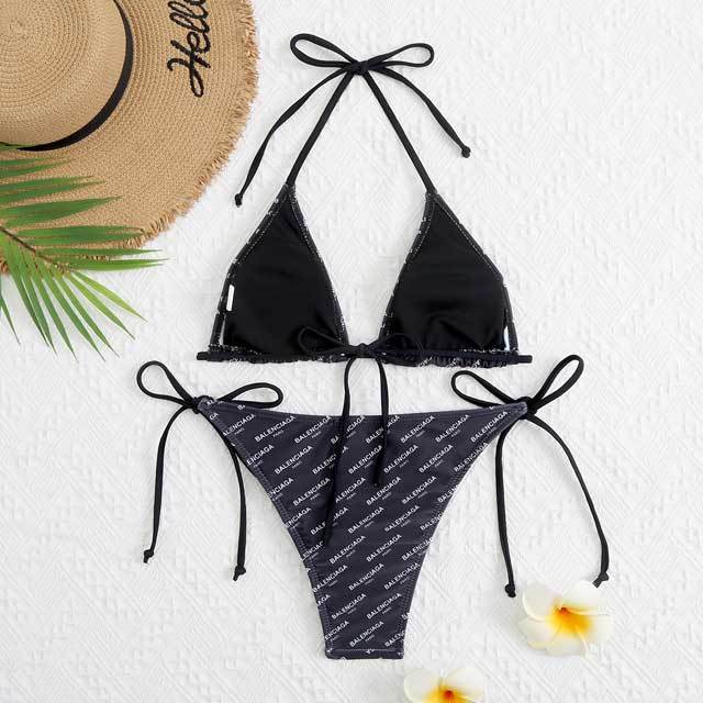 Letter Print Women Strappy Swimsuit
