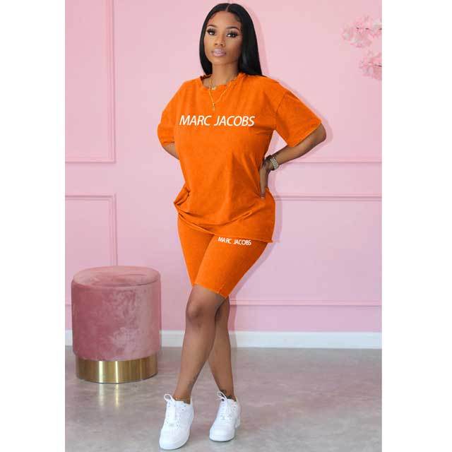 Letter Print Casual Two Piece Short Set