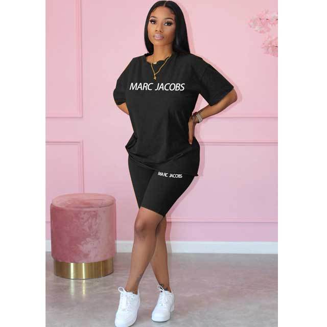 Letter Print Casual Two Piece Short Set