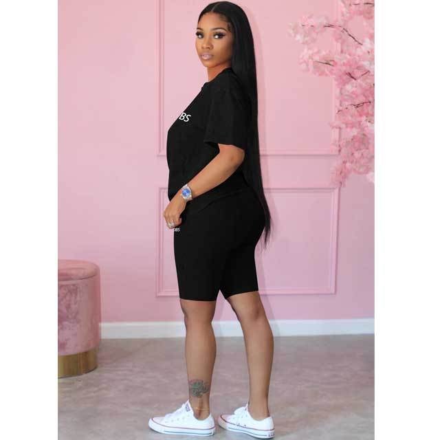 Letter Print Casual Two Piece Short Set