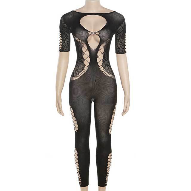 Hollow Out Knit Lingerie Jumpsuit