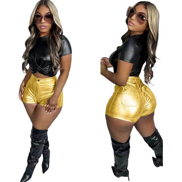 Candy Color PU Leather Biker Shorts