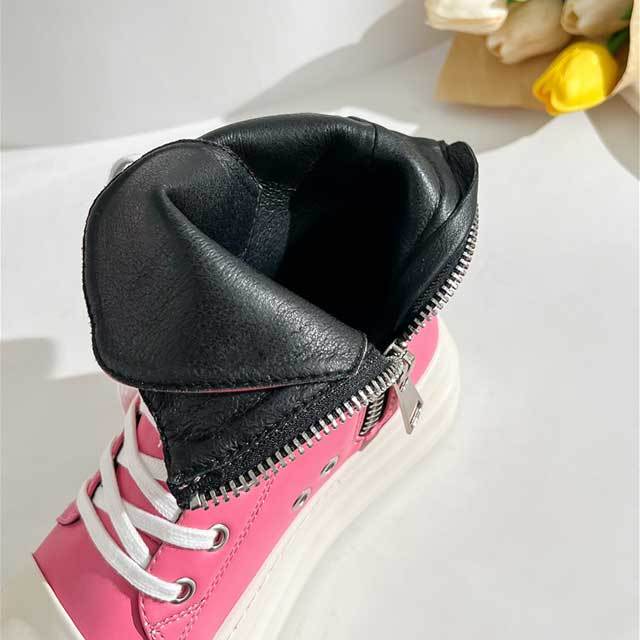 Lace-Up Zipper Leather Fashion Sneakers