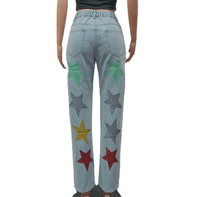 Sequin Star Pattern Broken Boyfriend Jeans