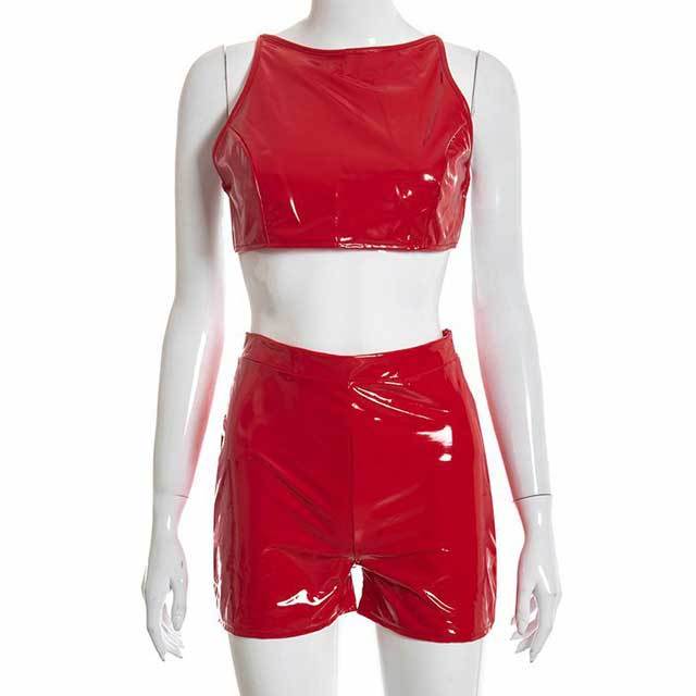 Leather Backless Top Short Set