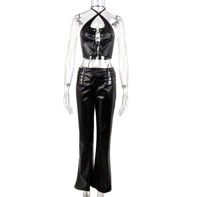 Lace-Up Leather Pants Set