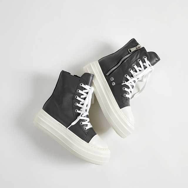 Lace-Up Zipper Leather Fashion Sneakers