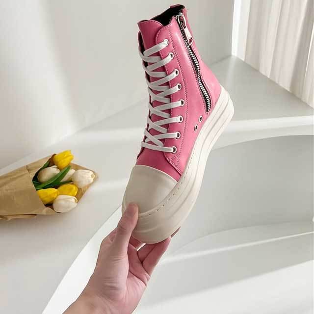 Lace-Up Zipper Leather Fashion Sneakers