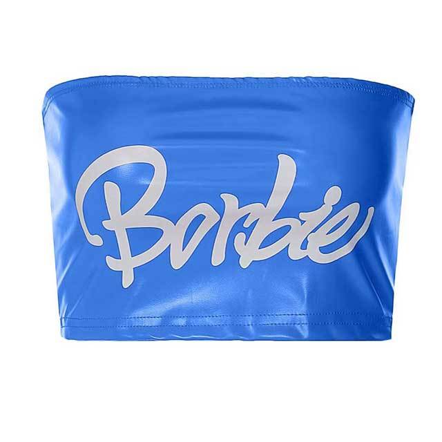 Letter Print Leather Tube Top