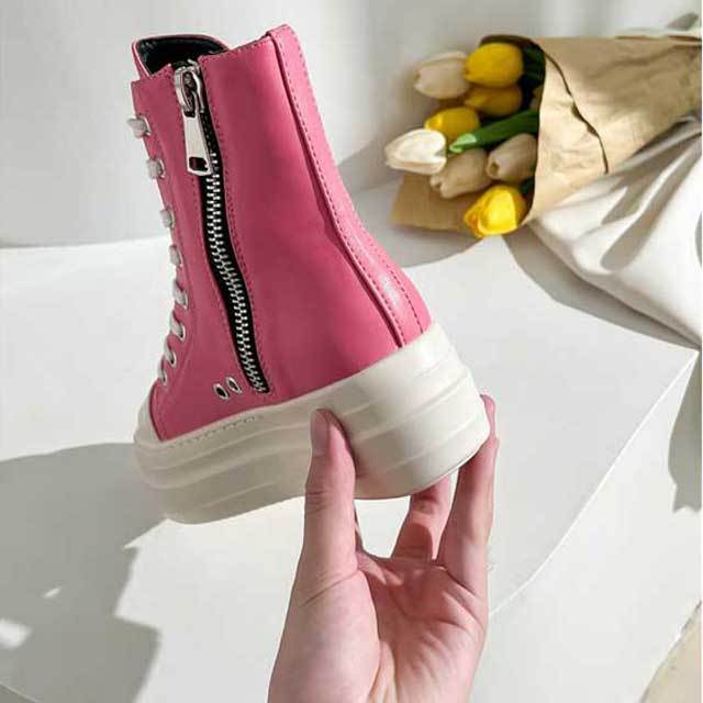 Lace-Up Zipper Leather Fashion Sneakers