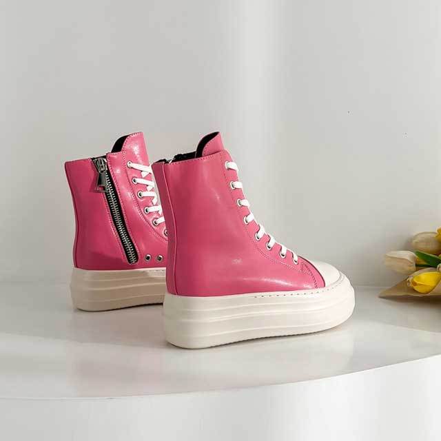 Lace-Up Zipper Leather Fashion Sneakers