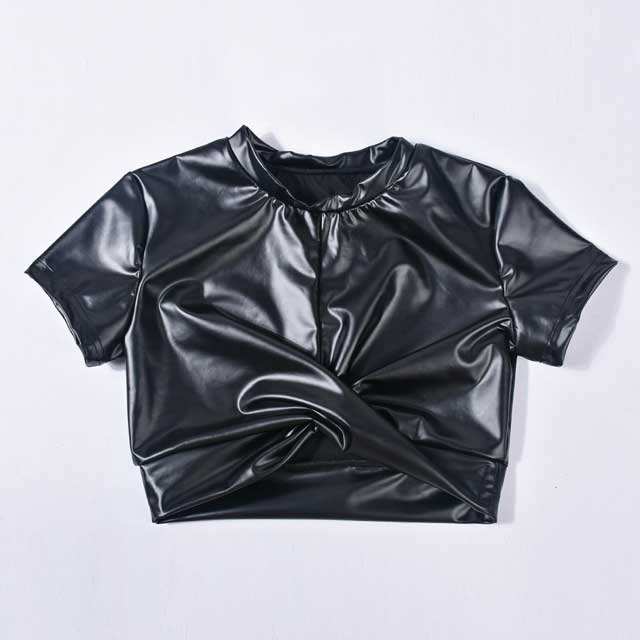 Leather Short Sleeve Crop Top