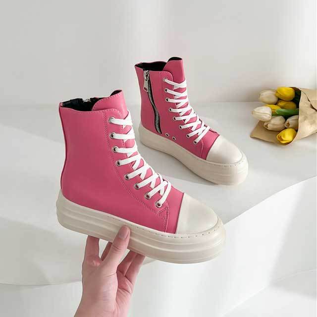 Lace-Up Zipper Leather Fashion Sneakers