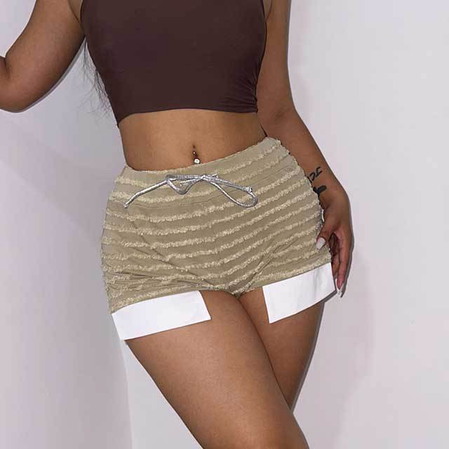 Knit Striped Drawstring Shorts