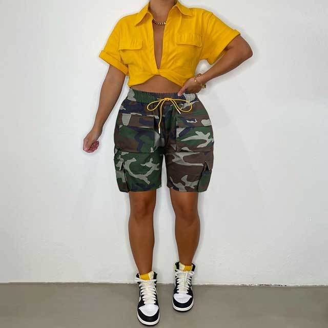 Camo Print Short Cargo Pants