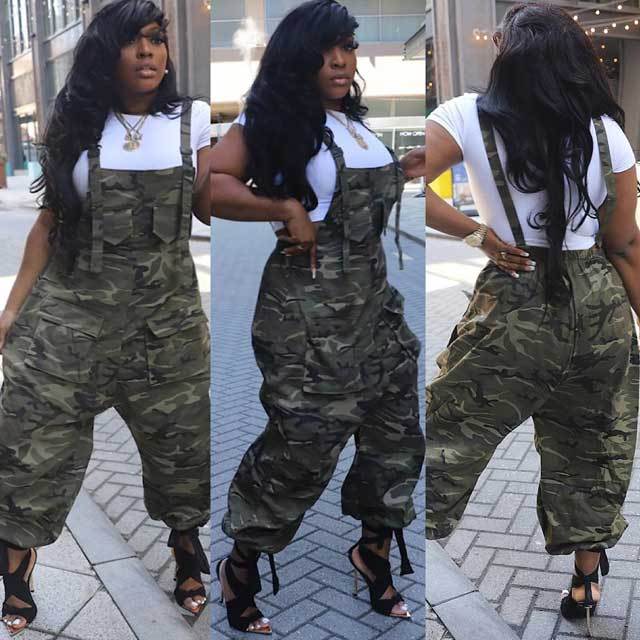 Camo Print Cargo Jumpsuit Overalls