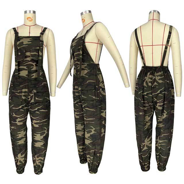 Camo Print Cargo Jumpsuit Overalls