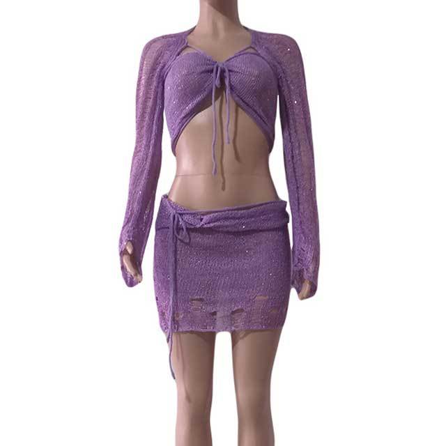 Sequin Knit Sweater Skirt Set