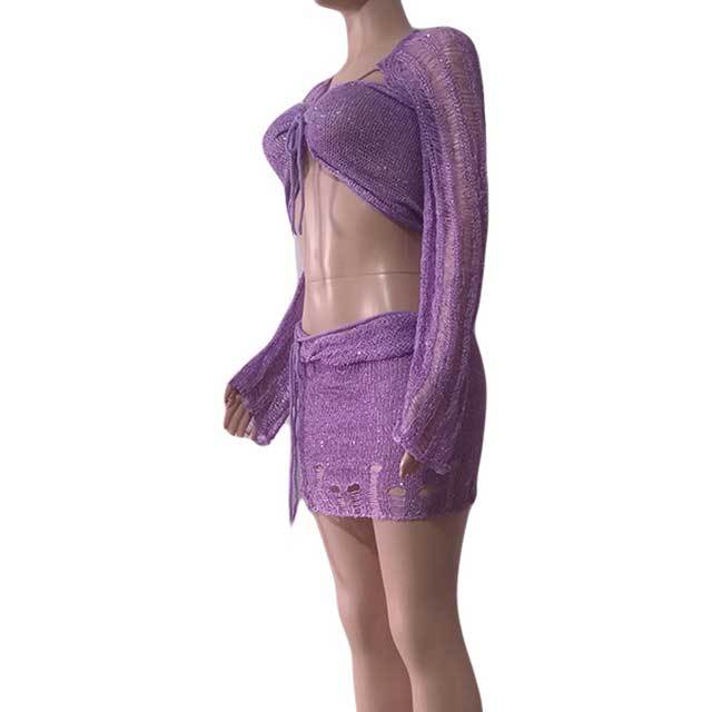 Sequin Knit Sweater Skirt Set