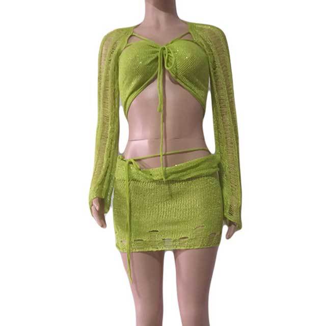 Sequin Knit Sweater Skirt Set