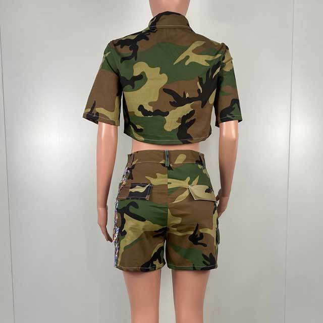 Camo Print Cargo Short Set