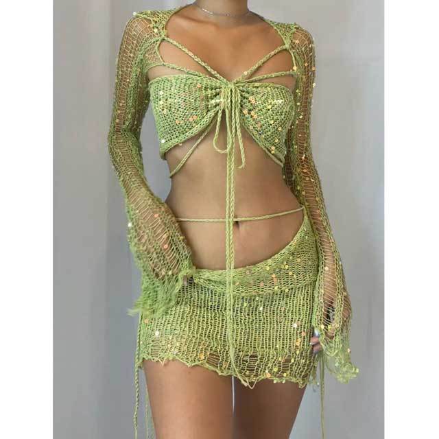 Sequin Knit Sweater Skirt Set