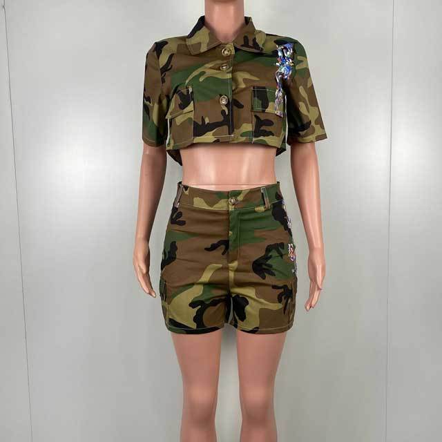 Camo Print Cargo Short Set