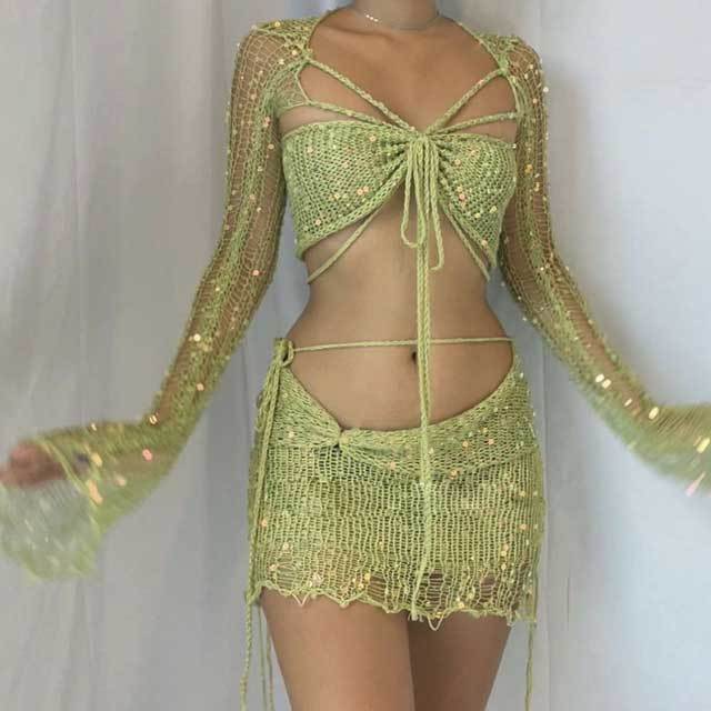Sequin Knit Sweater Skirt Set