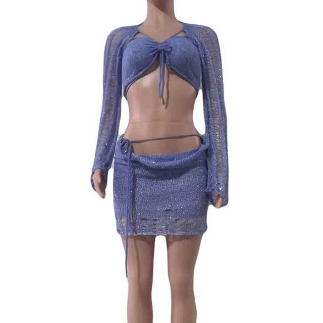 Sequin Knit Sweater Skirt Set