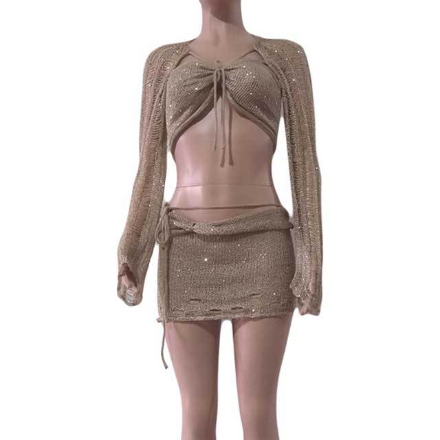 Sequin Knit Sweater Skirt Set