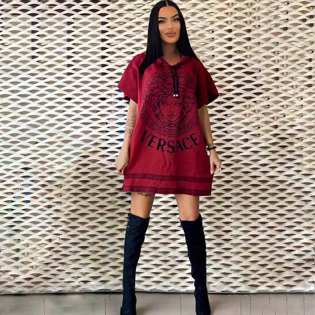 Button Printed Casual Hooded Dress
