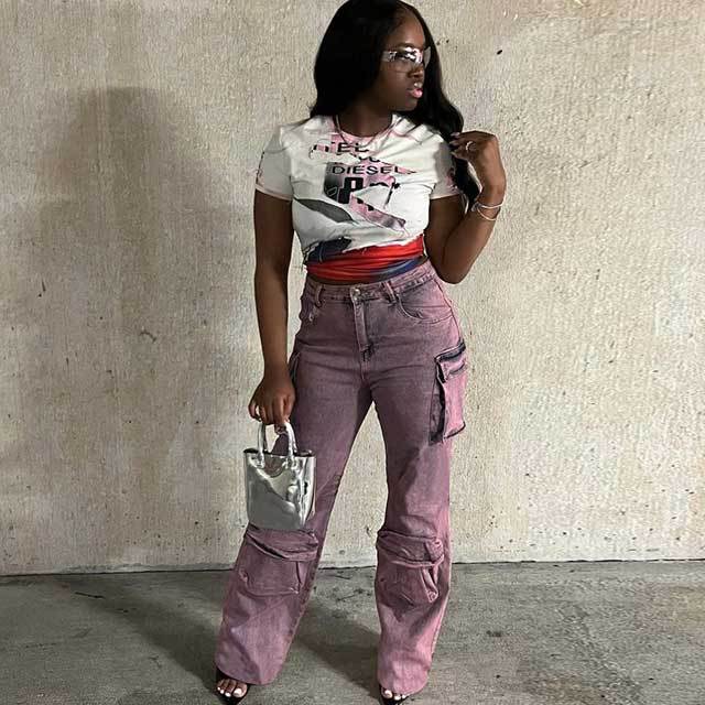 Multi Pockets High Waist Cargo Jeans