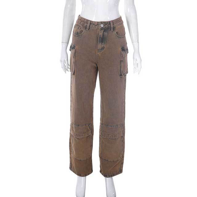 Multi Pockets High Waist Cargo Jeans