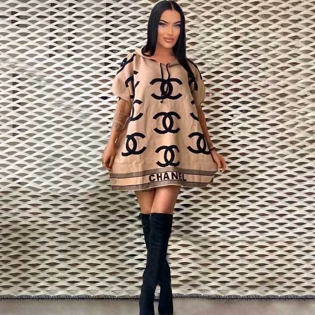 Button Printed Casual Hooded Dress
