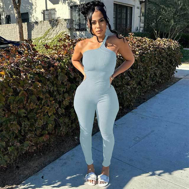 Single Shoulder Fitness Jumpsuit