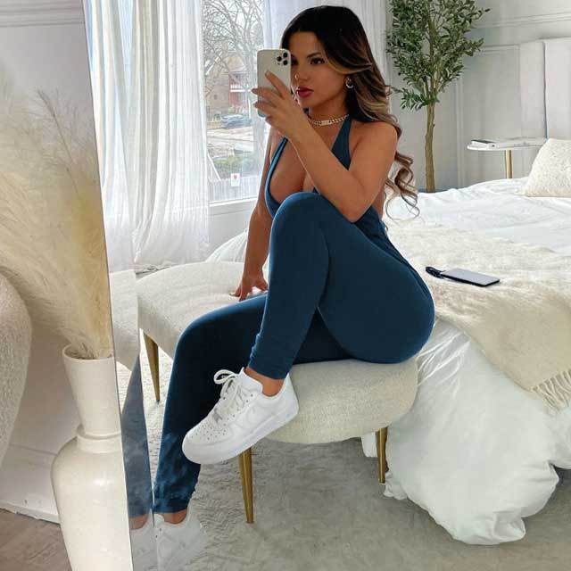 Backless Halter Ruched Sporty Jumpsuit