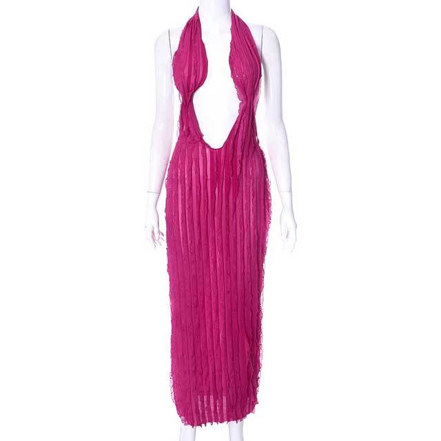 Mesh Halter Maxi Dress