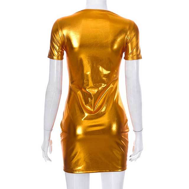 Metal Color Short Sleeve Bodycon Dress