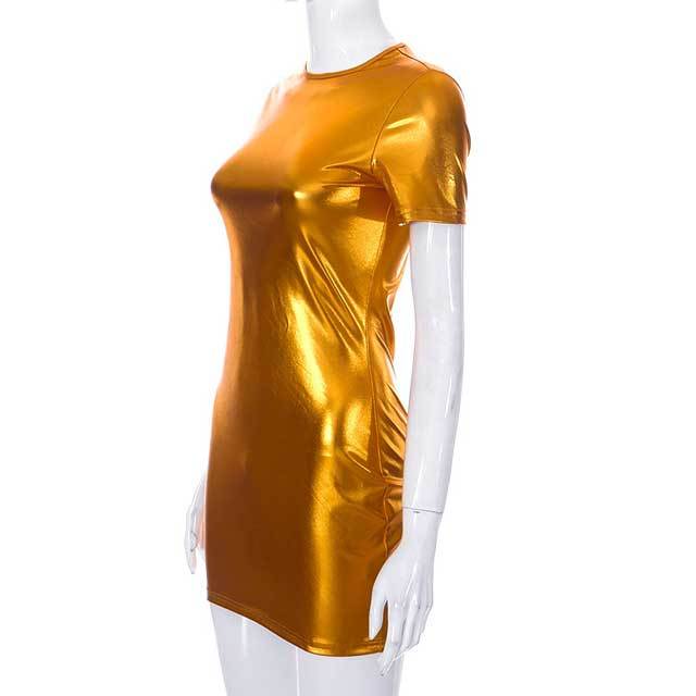 Metal Color Short Sleeve Bodycon Dress