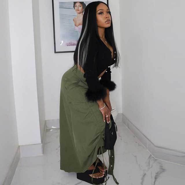 Drawstring Ruched Cargo Skirt