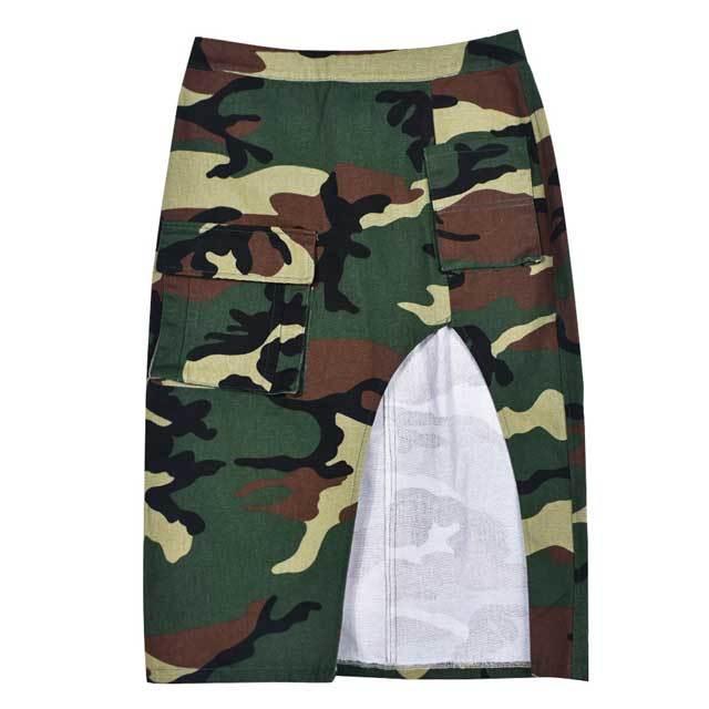 High Waist Camo Print Slit Skirt