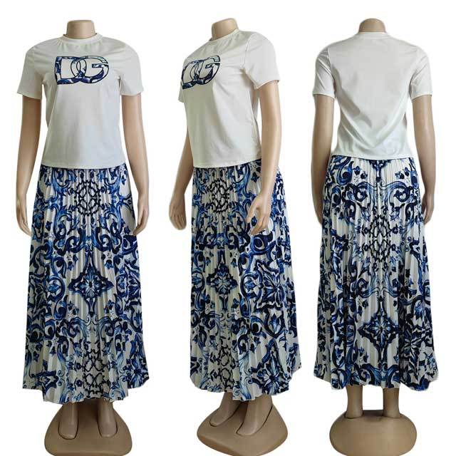 Printed Pleated Maxi Skirt Set