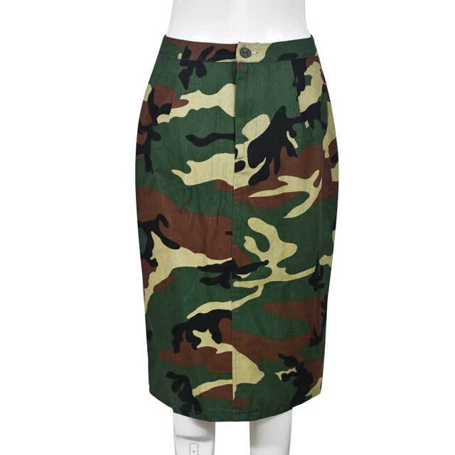 High Waist Camo Print Slit Skirt