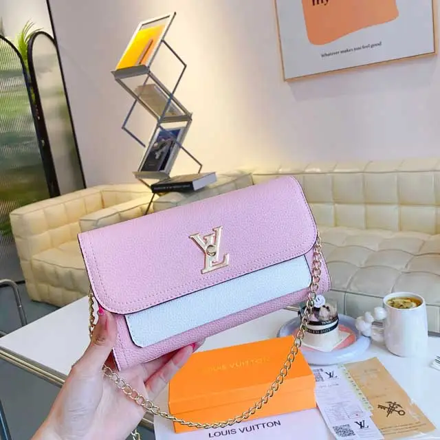 Color Block Chain Leather Handbag